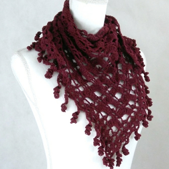 Hand Crafted Accessories - 🍁 Shawl Handmade Lace Crochet Knit Fringe